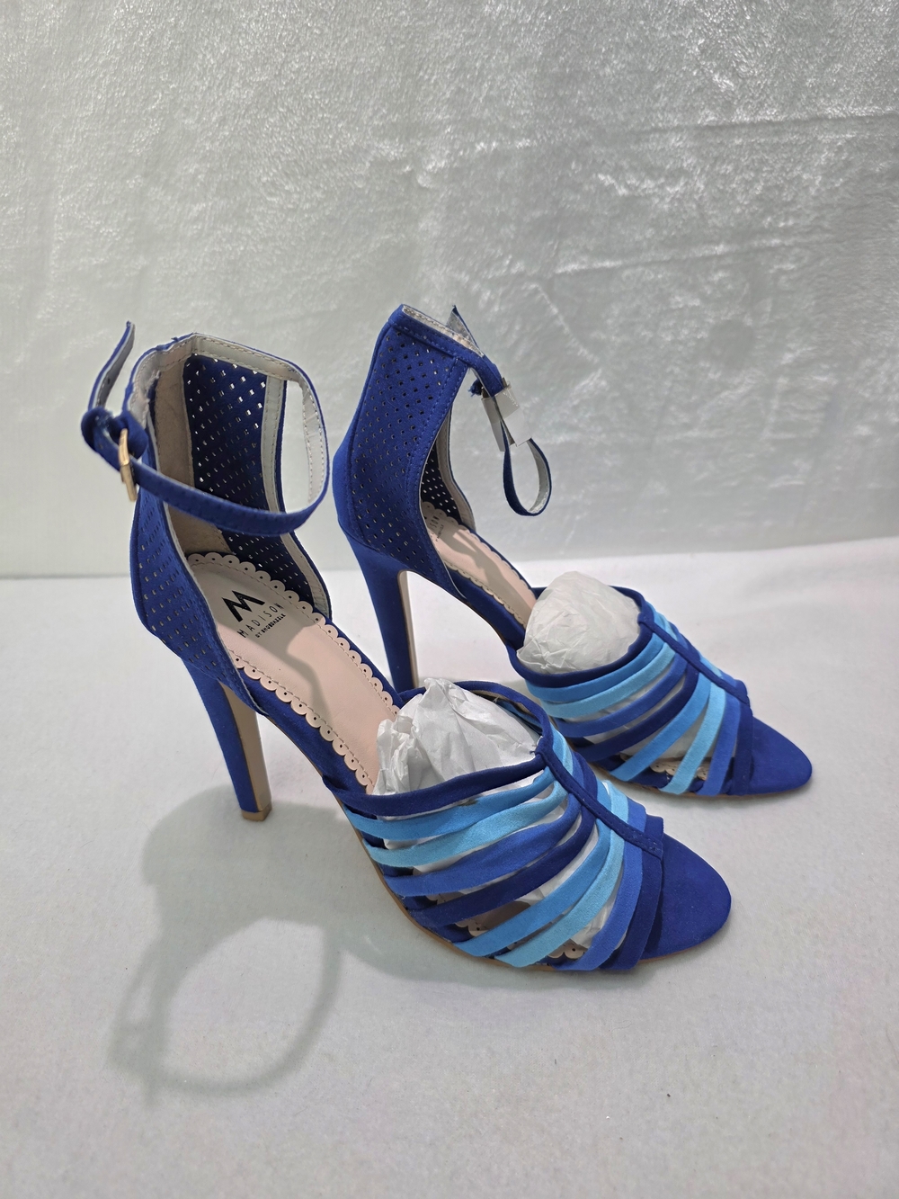 Shoe Dazzle Madison Blue Multi-Strap  Stiletto Heels Sz 8.5